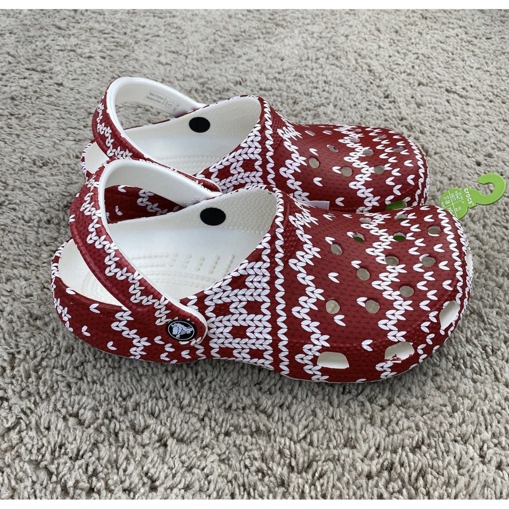 Crocs Classic Holiday‎ Sweater Clogs Men's 5, Women's 7 Red & White Shoes 209237 - Picture 8 of 10